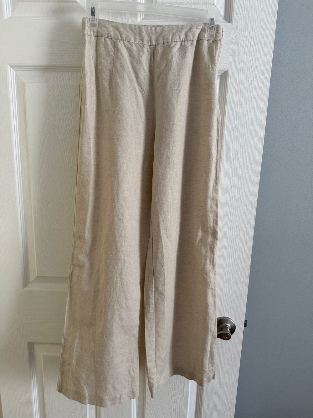 Beginning Boutique Neutral Wide-Leg Linen-Cotton Blend Pants in Oatmeal Cream